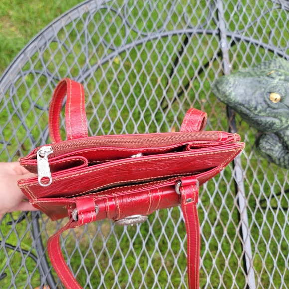 Vintage Women's Western Red Hand Tooled Leather Purse Bag - Picture 13 of 15